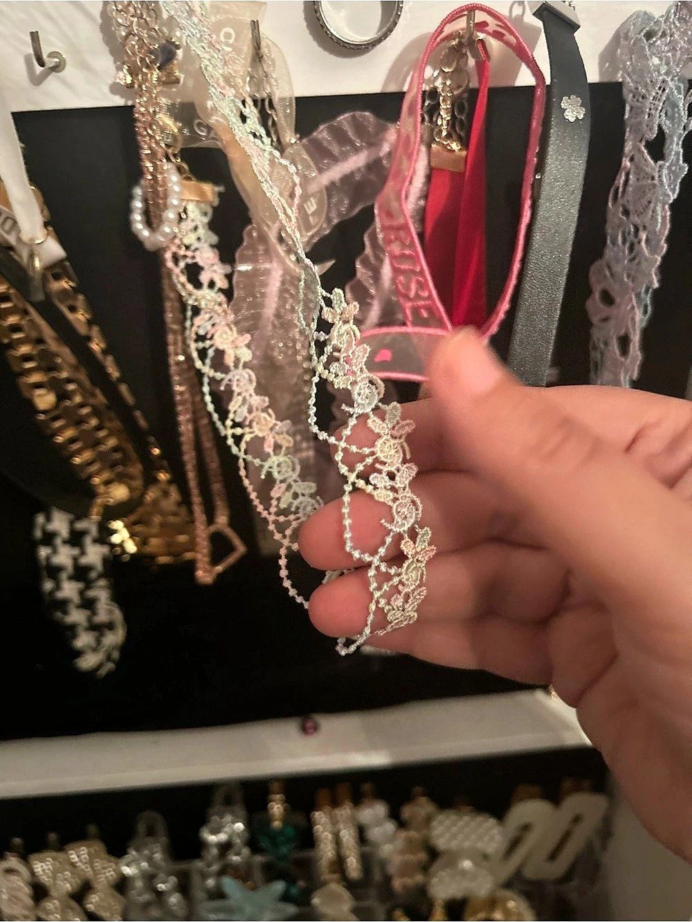Floral Lace Necklace in Silver & Pink Like New